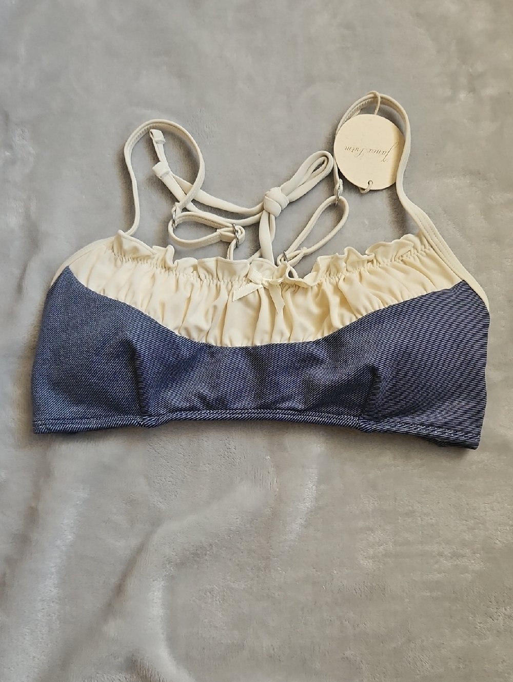 Two-Tone Cream and Navy Swim Bralette - Women Swim Bras